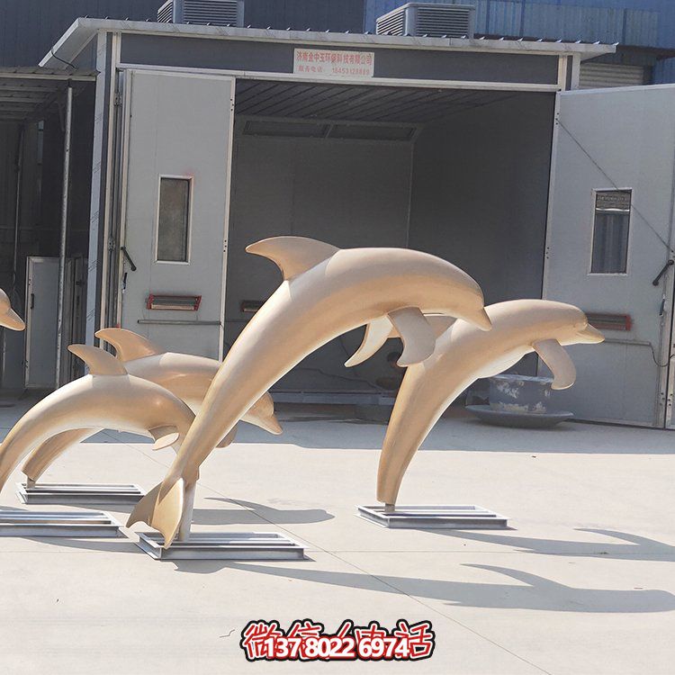 高端不銹鋼海豚雕塑，為售樓部門口增添完美視覺