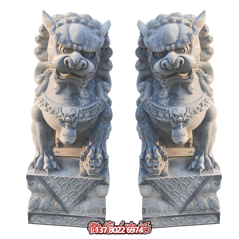 經典石雕大理獅子雕塑，精致祠堂裝飾