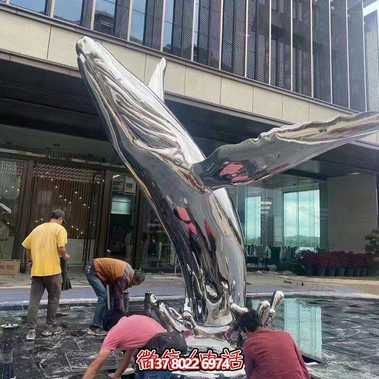 大型不銹鋼鏤空魚類擺件，為戶外水景商場售樓部裝飾