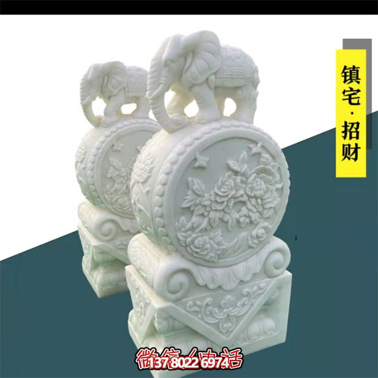 給庭院增添經(jīng)典氣息，漢白玉石抱鼓門(mén)墩裝飾