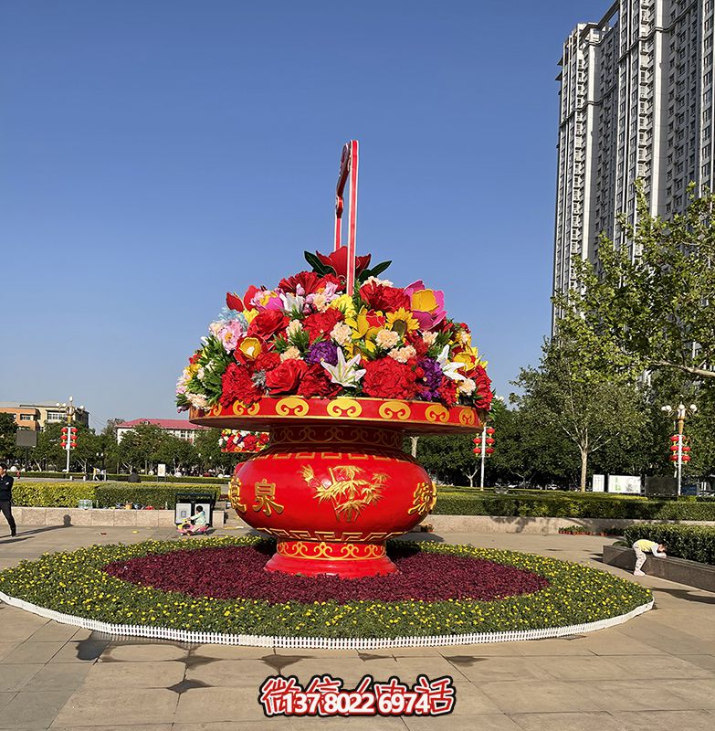 天安門廣場(chǎng)精美玻璃鋼彩繪大花籃雕塑