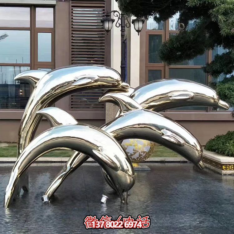 海豚潛泳雕塑，不銹鋼持久耐用