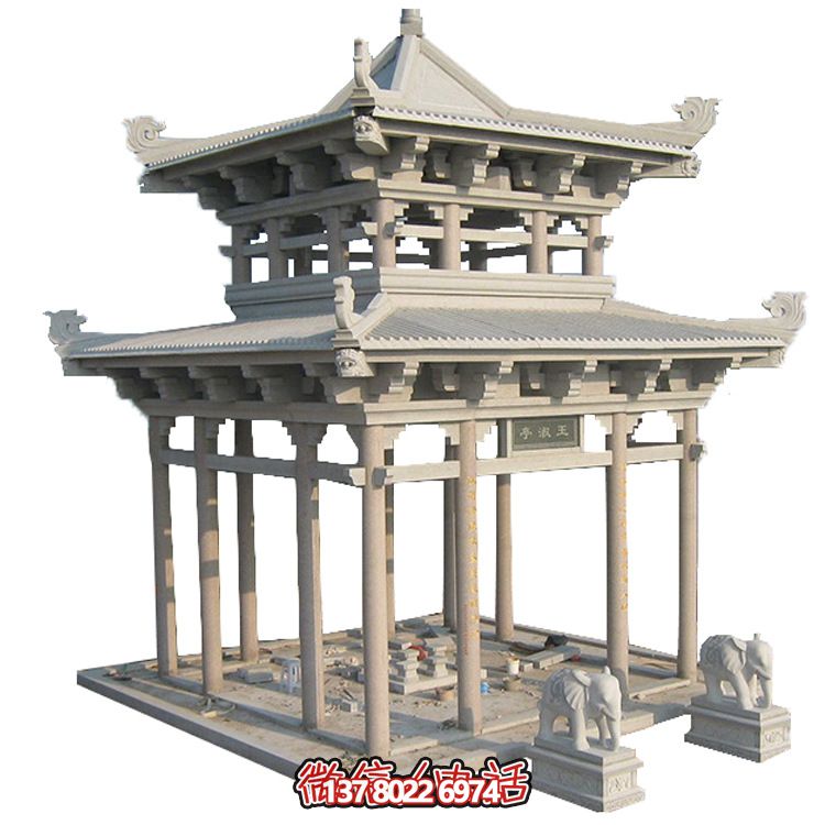 古典多角涼亭建筑大氣，石雕精美，園林景觀完美