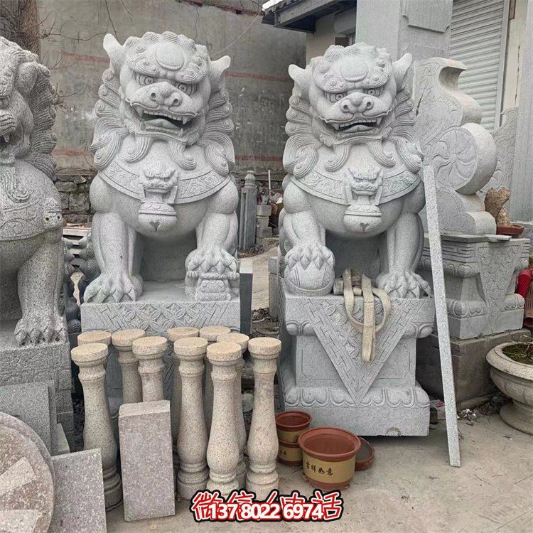 大理石石雕園林庭院別墅戶(hù)外一對(duì)鎮(zhèn)宅招財(cái)獅子