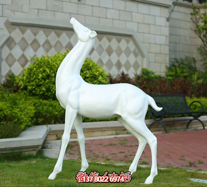 廣場玻璃鋼戶外景觀白色鹿雕塑 廣場玻璃鋼戶外景觀白色鹿雕塑