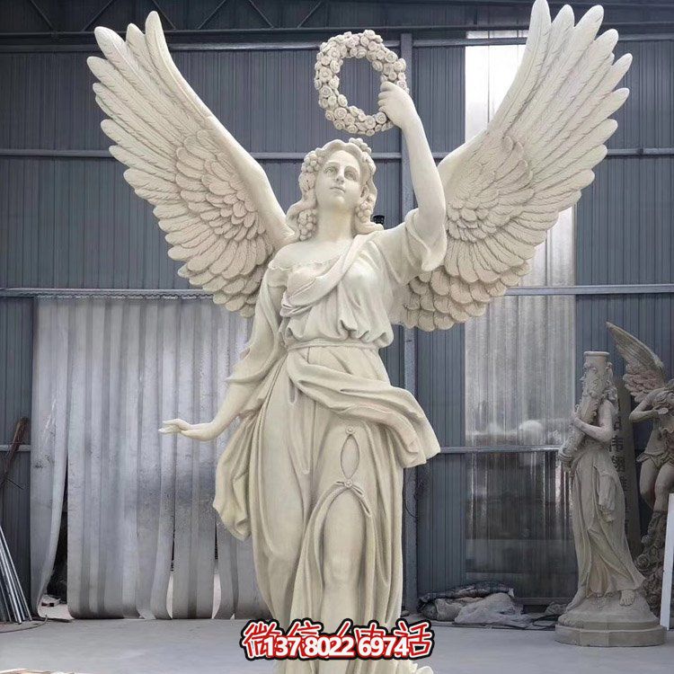 玻璃鋼仿漢白玉西方天使人物雕塑酒店戶(hù)外擺件