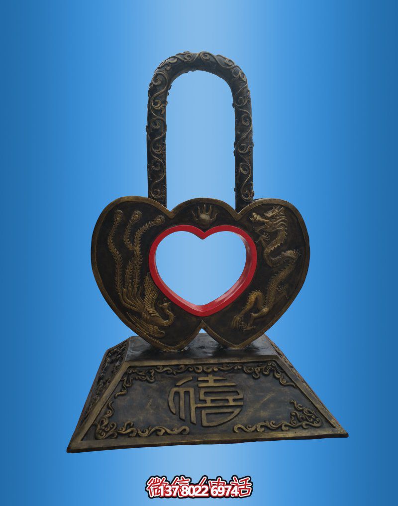 仿古青銅器愛心同心鎖雕塑 仿古青銅器愛心同心鎖雕塑