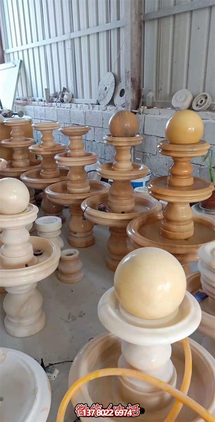 別墅室內晚霞紅雙層風水球噴泉石雕 別墅室內晚霞紅雙層風水球噴泉石雕